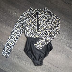 Daisy Print Long Sleeve Bodysuit/Swimsuit